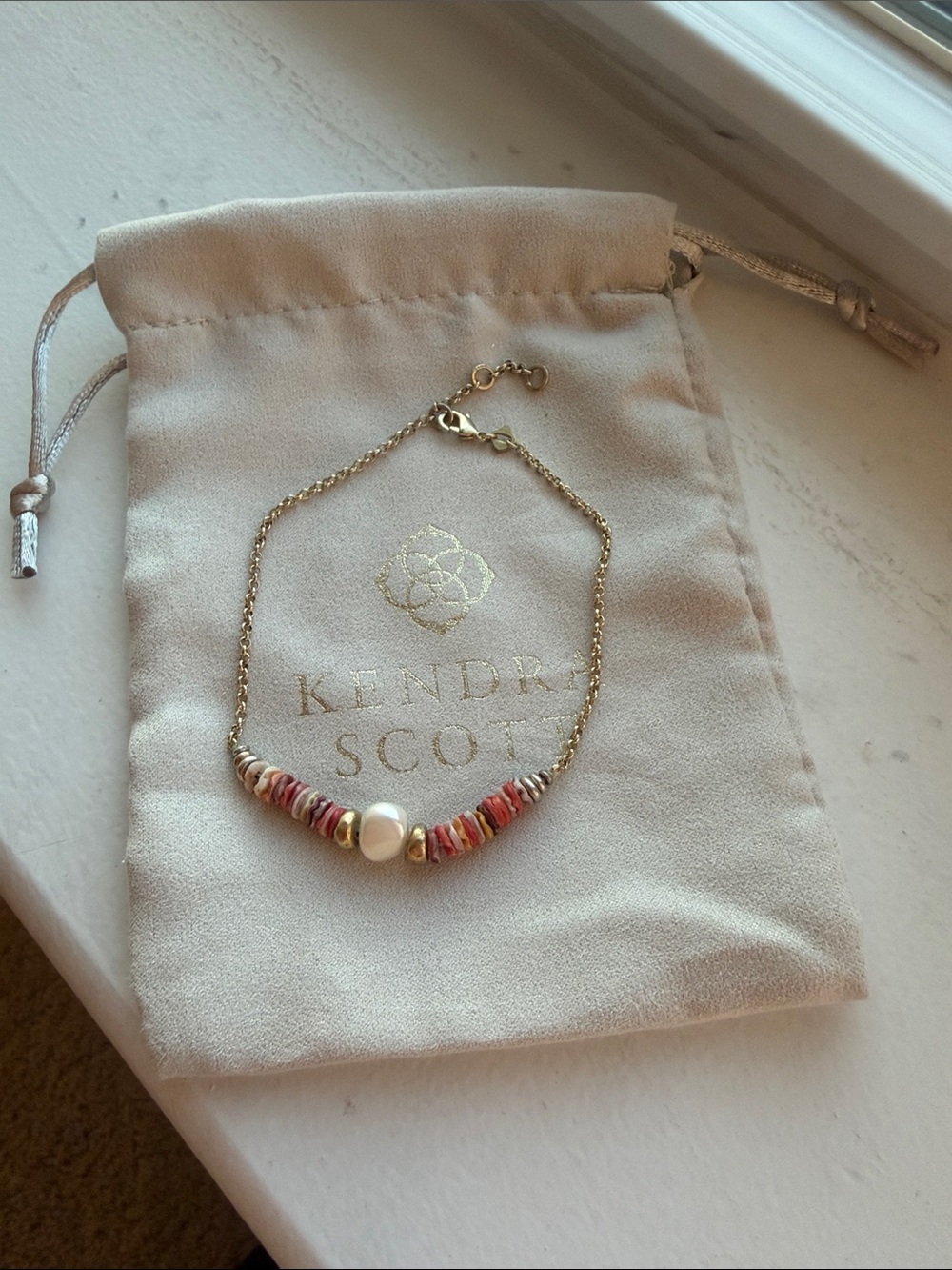 Kendra Scott Gold Pearl Anklet with Multicolor Beads